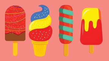 ice cream food items colorful flat design vector