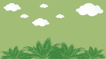 Garden background with clouds and grass illustration vector