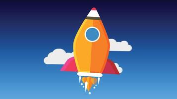 rocket launch into space graphic illustration with clouds vector