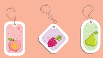 Fruit colored stickers with different shapes with hangers mockup design vector