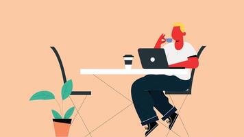 Employee working in office on the desk with isolated background illustration vector