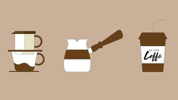 Coffee machines types and drinks illustration elements vector