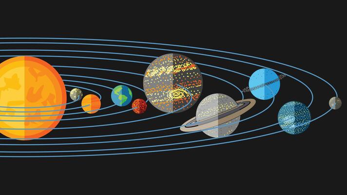 Solar system flat design sun and planets illustration