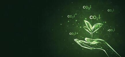 Hand holding with tree for co2, ESG and net zero. energy saving concept. save our planet, world environment day, world earth day. sustainable development and green business. . vector