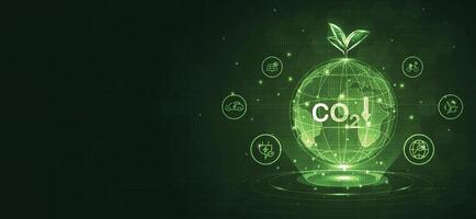 Global with tree and icons of reducing CO2 emissions, ESG, net zero. energy saving concept. save our planet, world environment day, world earth day. sustainable development and green business. . vector