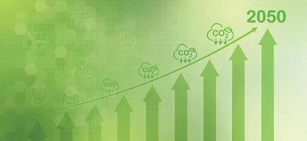 Graph reduce CO2 or carbon concept. futuristic decrease down graph chart. CO2 emission using clean energy and limit global warming. green business from renewable energy. design. vector