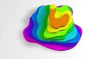 Concentric circles in rainbow colors deforming against a white background. 3D Animation video