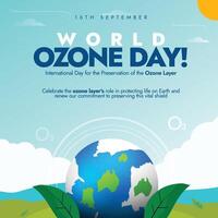 World Ozone Day background, banner, social media post. 16th September Ozone day banner, post with an earth globe protected by a layer. The day commemorate the signing of the Montreal Protocol in 1987 vector