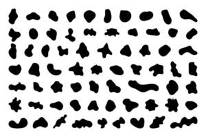 Random shapes. Organic black blobs of irregular shape. Abstract blotch, inkblot and pebble silhouettes, simple liquid amorphous splodge elements water forms creative minimal bubble stone set vector