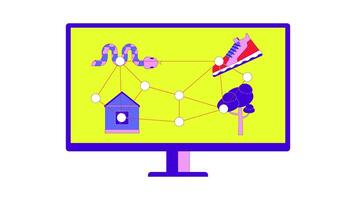 Computer screen-based eye tracking cartoon animation. Eyetracking task 4K motion graphic. Visual response to stimuli displayed on monitor animated 2D object isolated on white background video