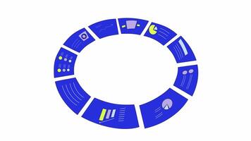 Circled analytics reports line 2D object animation. Circle dashboard. Market research flat color cartoon 4K , alpha channel. Circular business analysis charts animated item on white background video