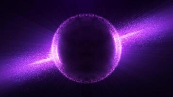Abstract round sphere of shiny pink and purple particles of magical glow on a dark background, energy ball of bright dots, movement of a spherical ball. Seamless 4K looping. video