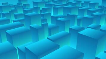 Abstract 3d cubes rectangles blue gradient minimal smart city with skyscrapers abstract background. video