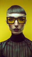 Avant Garde and Futuristic Portrait of a Conceptual Fashion Model in Bold Experimental Styling photo