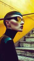 Avant Garde Futuristic Fashion Portrait in Monochrome Studio Setting photo