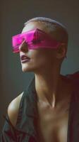 Futuristic Fashion Portrait in Experimental Digital Glasses photo