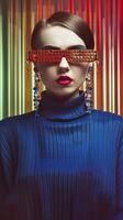 Futuristic Fashionista in Vibrant Neon Backdrop photo