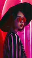 Stylish and Captivating Asian Woman in Vibrant Studio Lighting photo