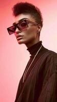 Stylish Young Man with Sunglasses Posing in Studio Setting photo