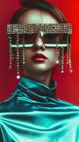 Mesmerizing Futuristic Fashion Portrait of a Glamorous Woman Adorned in Opulent Crystals photo