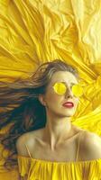 Captivating Winds of Radiance Alluring Portrait of a Fair Skinned Woman with Flowing Hair photo