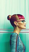 Captivating Colorful Coif A Striking Portrait of a Stylish Woman in Modern Elegance photo