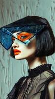 Futuristic and Fashionable Portrait of a Mysterious Woman in Avant Garde Accessories photo