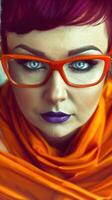 Captivating Portrait of a Fair Skinned Woman with Vibrant Makeup and Scarf photo