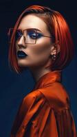 Captivating Portrait of a Sophisticated Redheaded Woman in Dramatic Lighting photo