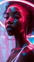 Mesmerizing Futuristic Woman Portrait in Vibrant Neon Lighting photo