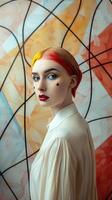 Stylish Woman with Unique Colorful Abstract Background photo