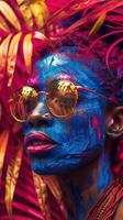Vibrant and Exotic Portrait of a Captivating Individual Adorned with Intricate Makeup and photo