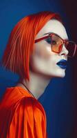 Striking Portrait of a Captivating Redhead in Bold Makeup and Vibrant Colors photo