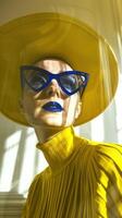 Futuristic and Bold Portrait with Vibrant Colorful Glasses and Makeup photo