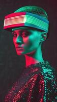 Captivating Futuristic Portrait of a Mysterious Glamorous Woman in Vibrant Colors and Striking photo