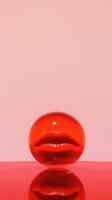 Glossy Red Candy Ball Shaped Like Lips in Minimalist Studio Setting photo