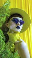 A Captivating Futuristic Fashion Portrait with Bold Vibrant Colors and Unique Accessories photo