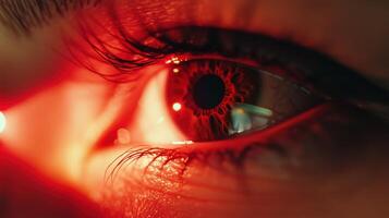 Captivating Crimson Eye A Vibrant Textured Close up Revealing the Mysteries of the Human Gaze photo