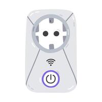 Cute cartoon smart socket with wi-fi for wireless control home technique via smartphone. Hand drawn intelligence electricity strip line isolated on background. Electronic Internet of things device. vector