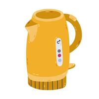 Cute cartoon smart kettle for making tea and coffee via smartphone. Hand drawn intelligence electric tea pot with indicators. Internet of things kitchen device isolated on background. vector