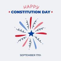 Happy Constitution Day of USA minimalistic cute banner with cartoon firework illustration. Holiday concept for poster, background, greeting card to celebrate American holiday at 17th of September vector