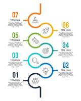 Vertical Infographic 7 Steps to Success. Infographic curve line design template. Business presentation, Planning, Brochure, Marketing and Timeline. vector