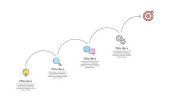 4 process or stage to goal. Business presentation, Timeline, Milestone, Workflow, Structure, Marketing, Planning and Strategy. vector