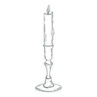 Candlestick tall, copper, bronze with a burning candle with wax drips, antique, retro, vintage. Line art is a simple hand-drawn illustration in black and white ink. Isolated EPS object. vector