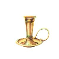 Candlestick with handle gold, copper, bronze without candle, antique, retro, vintage. Watercolor illustration hand-drawn. Separate object isolated from background. vector