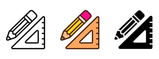 pencil with triangle ruler icon. geometry symbol. math sign. architect illustration. vector