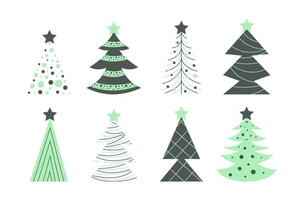 Collection of doodle Christmas trees. Flat art vector