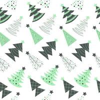 Doodle style Christmas tree seamless pattern. Hand drawn design vector