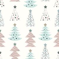 pattern of hand drawn Christmas trees. Flat doodle vector