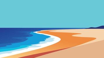Beach scene featuring gentle waves lapping against soft, golden sand under a clear blue sky flat illustration. vector
